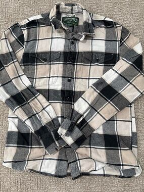 American Eagle Outfitters Men’s Black, White & Beige Plaid Button-Down Shirt